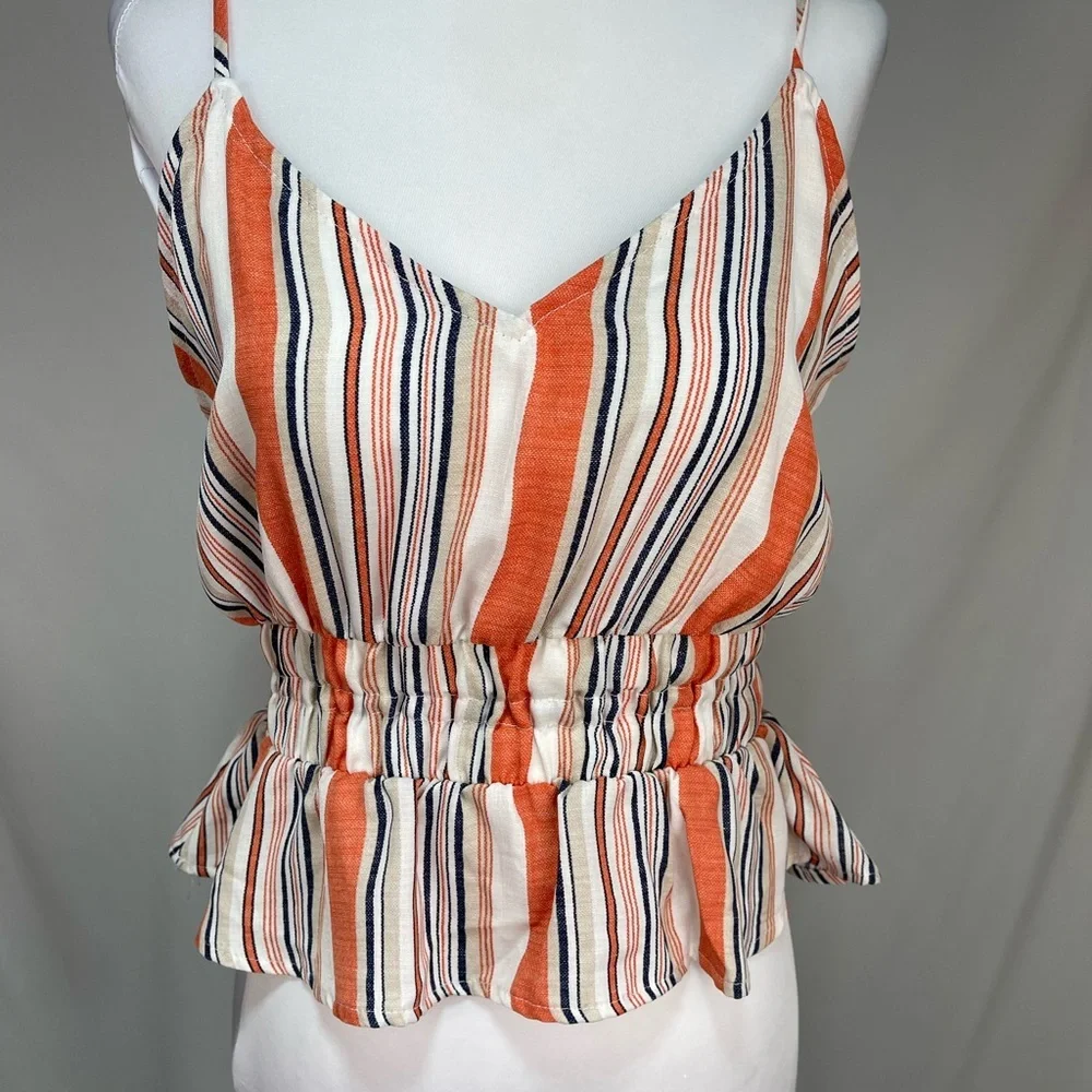 Sage the labor orange white stripes peplum cropped spaghetti straps tank top M - Picture 3 of 14